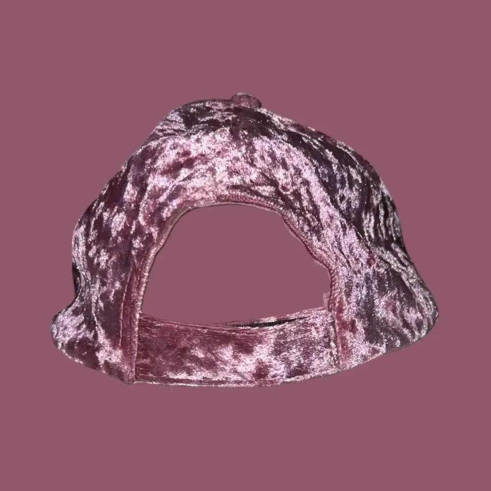 David & Young Pink Faux Velvet Bedazzled Baseball Adjustable Hat